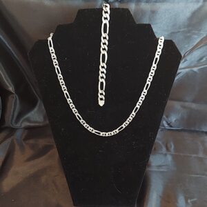 Men's 925 Solid Sterling Silver Necklace and Bracelet Set